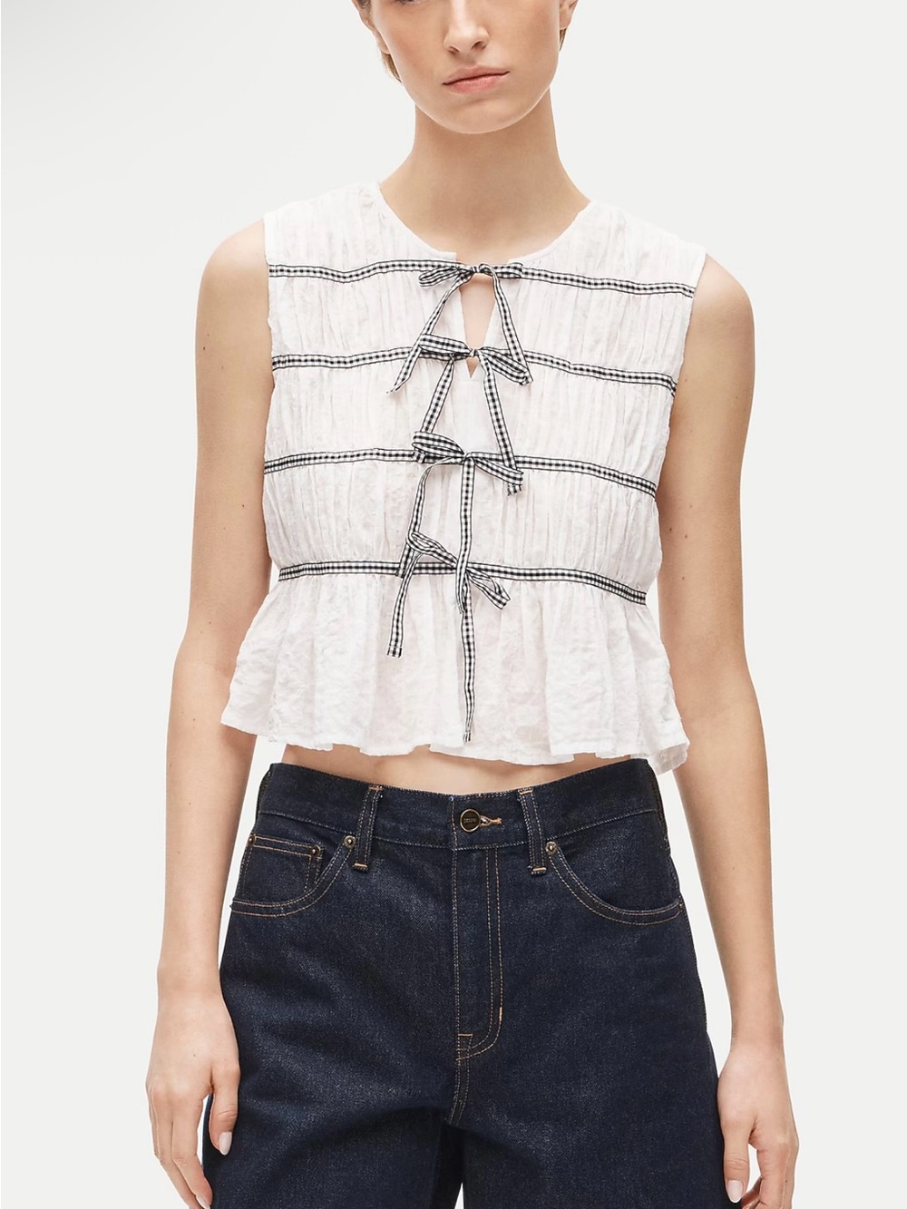 NWT J Crew Tie-front top with gingham details